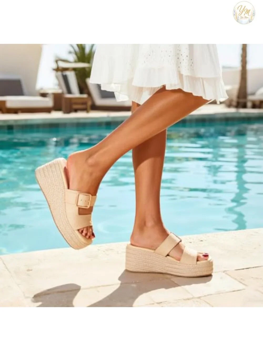 Women's Espadrille Wedge Platform Sandals Raffia Woven Slide Heels Boho Summer